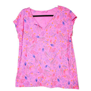 Fresh Produce Womens Large Top BEACH Print Pink 100% Cotton T-Shirt Made In USA‎